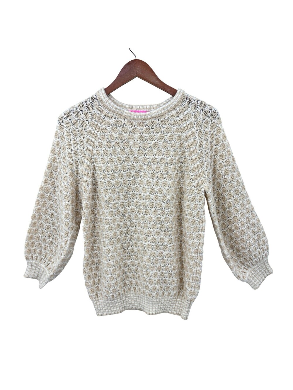 LILLY PULITZER Corabelle Honeycomb Crewneck Sweater Coconut 2 Tone Size S X895